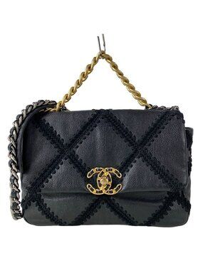 Chanel Shoulder Bag Chanel 19 Black 2-Way Chain Braided Stitch Leather